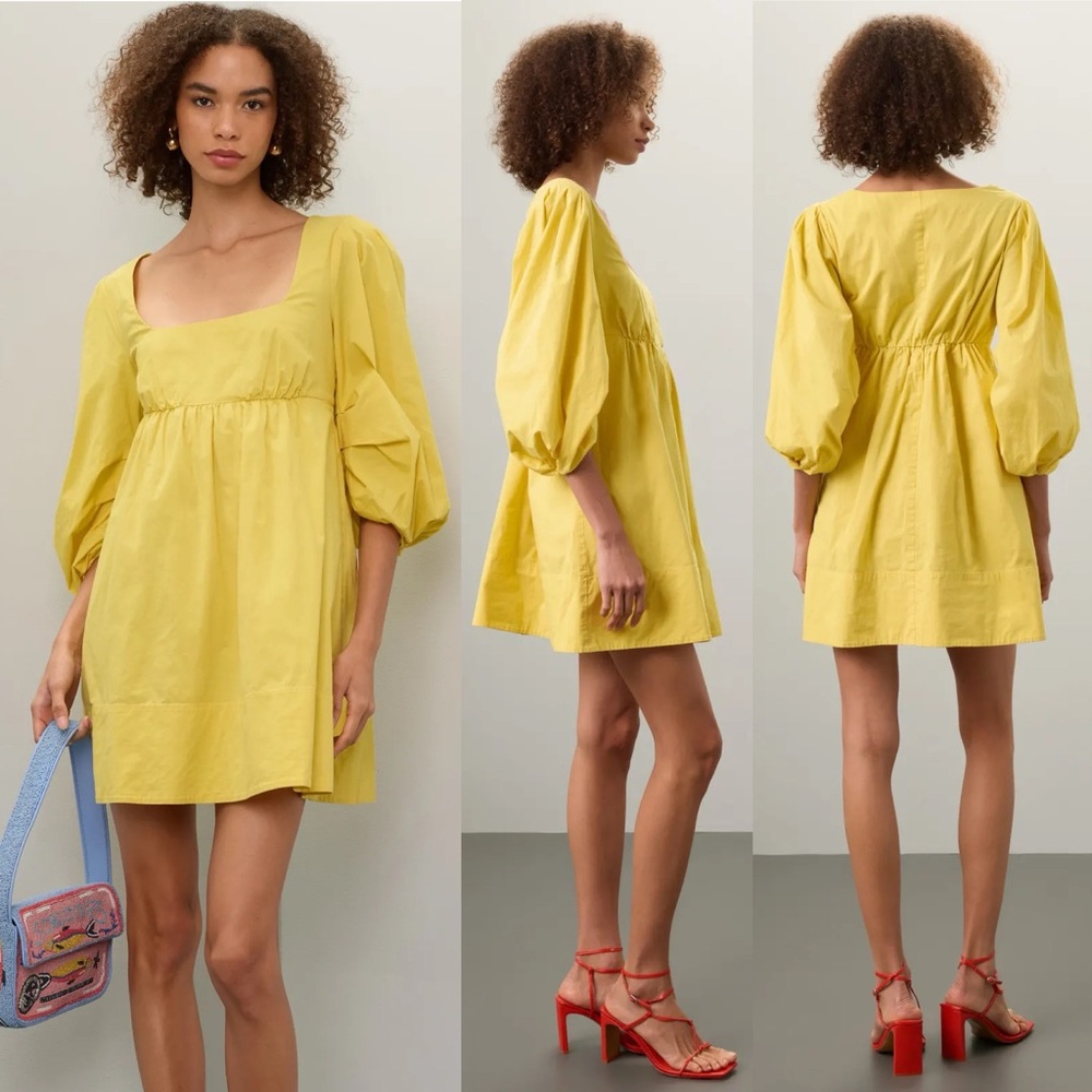 Staud Sophie 3/4 puff sleeve cotton poplin mini dress size M medium